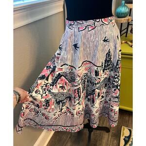 Bernardo Sz 6 A-line skirt w/ side zip and pocket w/‎ black sequin details.